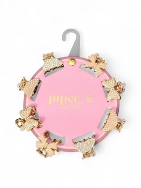 Piper K Crystal & Pearl Bow Mini Hair Clips Gold Toned Set Of 8